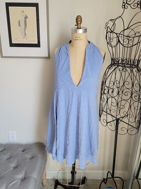 Free People Sky Blue Deep V Halter Cami Dress